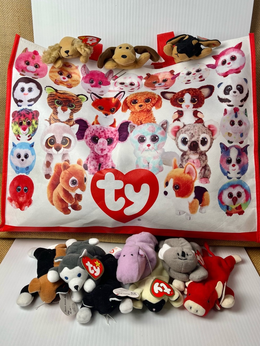 Set Of 10 vintage Ty Teenie Beanie Babies With A Ty Tote New